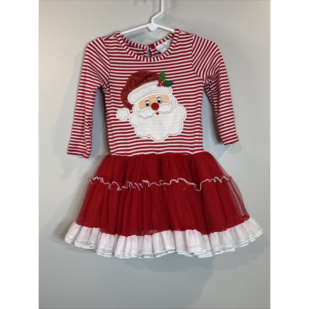 Emily Rose Christmas Dress Girls Sz 2T Santa Claus Tulle Tutu Red‎ White Striped